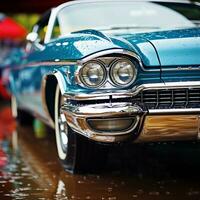 un azul coche estacionado en un charco de agua generativo ai foto