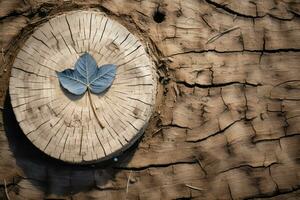 a blue leaf sits on top of a tree stump generative ai photo