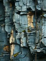 un azul rock pared con grietas en eso generativo ai foto