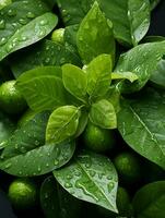 a bowl full of green limes with water droplets on them generative ai photo