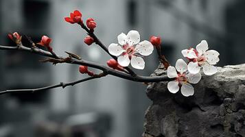 un rama de un árbol con flores en eso generativo ai foto