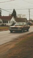 a brown car driving down the road generative ai photo