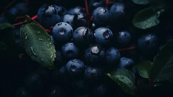 a bunch of blueberries on a dark background generative ai photo