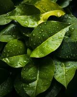 a bunch of green leaves with water droplets on them generative ai photo