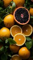 a bunch of oranges and blood oranges are sitting on top of each other generative ai photo