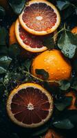 a bunch of oranges with leaves on top of them generative ai photo