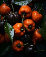 a bunch of peppers with water droplets on them generative ai photo