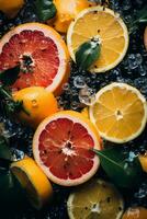 a bunch of oranges and lemons in a bowl of water generative ai photo