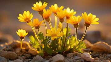 a bunch of yellow flowers growing out of the ground generative ai photo