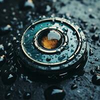 a camera lens with water droplets on it generative ai photo