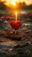 un vela con un rojo corazón en el medio de el suelo generativo ai foto