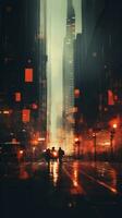 a city street at night with people walking in the rain generative ai photo