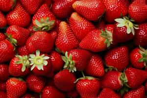 Texture of fresh strawberries as background. Generative AI photo