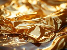 a close up image of a shiny gold fabric generative ai photo