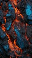 a close up image of lava with blue and orange colors generative ai photo