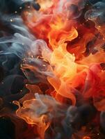 a close up image of smoke and fire on a black background generative ai photo