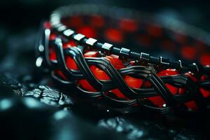 a close up of a black and red bracelet generative ai photo