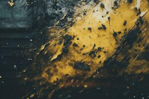 a close up of a black and yellow paint splattered wall generative ai photo