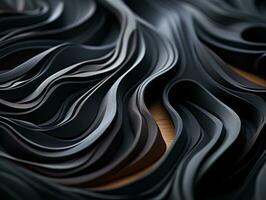 a close up of a black wavy fabric on top of a wooden surface generative ai photo
