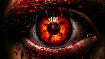 a close up of a bloody eye with red blood on it generative ai photo