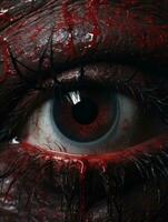 a close up of a bloody eye with blood on it generative ai photo