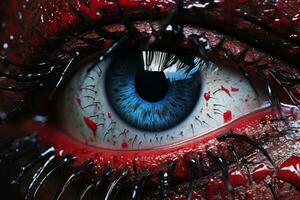 a close up of a bloody eye with blood on it generative ai photo