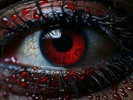 a close up of a bloody eye with blood on it generative ai photo