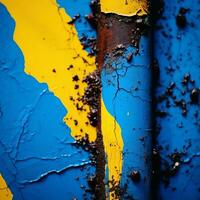 a close up of a blue and yellow painted wall generative ai photo