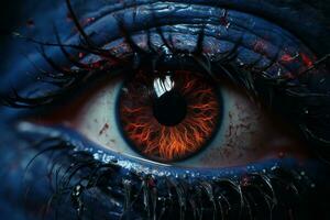 a close up of a blue eye with blood on it generative ai photo