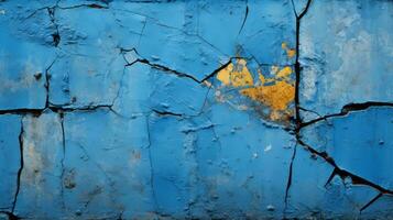 a close up of a blue wall with cracked paint generative ai photo