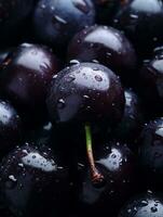 a close up of a bunch of cherries with water droplets on them generative ai photo