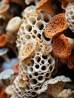 a close up of a bunch of different types of mushrooms generative ai photo