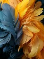 a close up of a bunch of colorful feathers on a black background generative ai photo