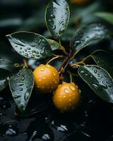 a close up of a bunch of fruit with water droplets on them generative ai photo