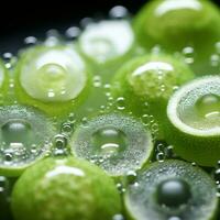 a close up of a bunch of green fruit with bubbles generative ai photo