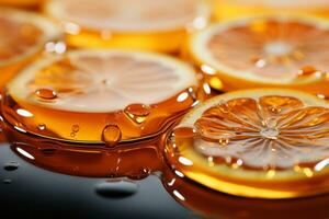 a close up of a bunch of orange slices with water droplets on them generative ai photo