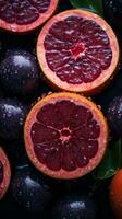 a close up of a bunch of oranges and grapefruit with water droplets on them generative ai photo