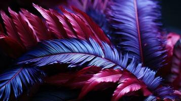 a close up of a bunch of purple and red feathers generative ai photo