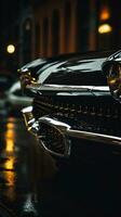 a close up of a classic car parked on a wet street generative ai photo