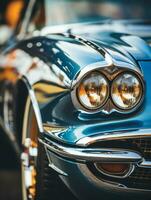 a close up of a classic car with headlights on generative ai photo