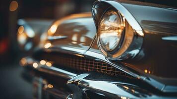 a close up of a classic car with headlights on generative ai photo