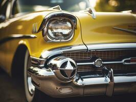 un cerca arriba de un clásico amarillo coche generativo ai foto