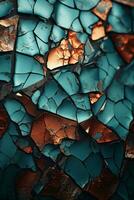 a close up of a cracked blue and orange wall generative ai photo