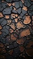 a close up of a cracked asphalt surface with water droplets on it generative ai photo