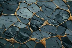 a close up of a cracked surface with gold paint on it generative ai photo