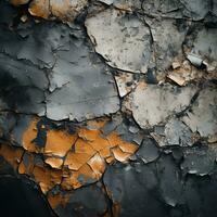 a close up of a cracked wall with orange paint on it generative ai photo