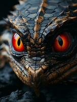 a close up of a dragons face with red eyes generative ai photo