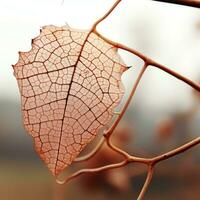 a close up of a dried leaf on a branch generative ai photo