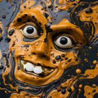 a close up of a face made out of orange and black paint generative ai photo