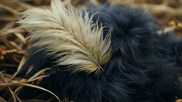 a close up of a feather on the ground generative ai photo